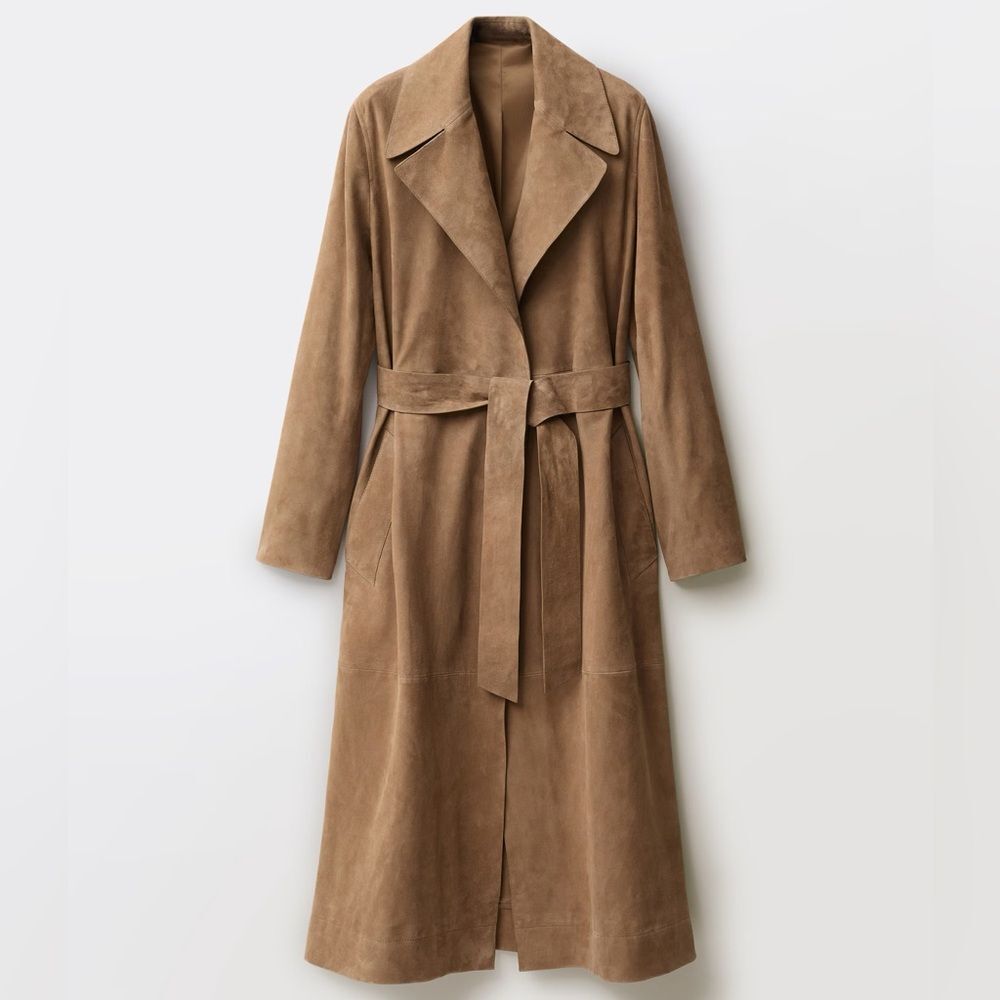 Mango 100% Genuine Suede Trench Coat New - Picture 3 of 9